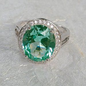 Green Spinel Synthetic in Sterling Silver Rhodium plated -Spinel jewelry